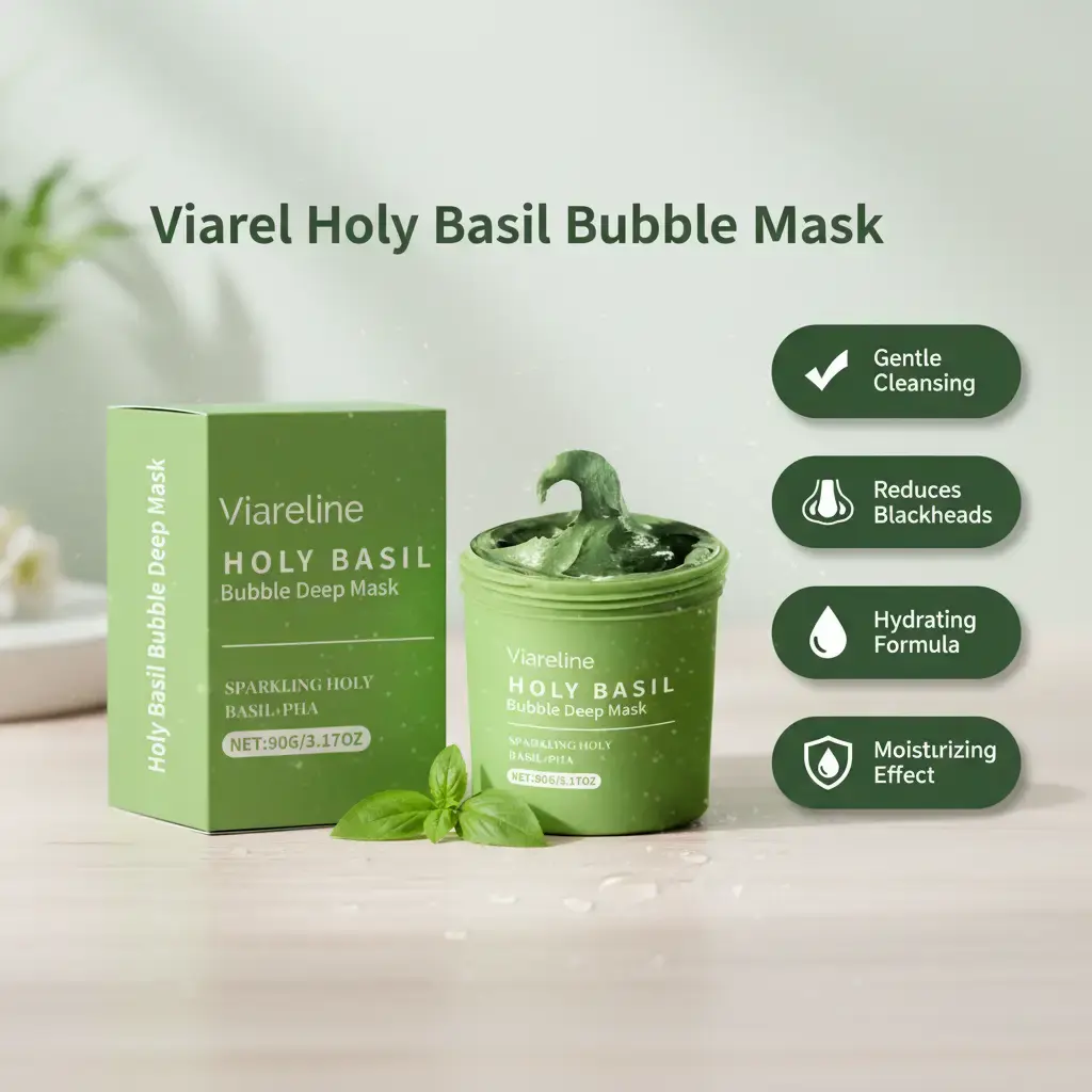 Clay-to-Bubble Face Mask with Holy Basil for Gentle Cleansing and Pores Cleanse, Vegan Blackhead Removal Wash-Off Pore Cleanser, 90g, Hydrating Formula, Reduces Blackheads