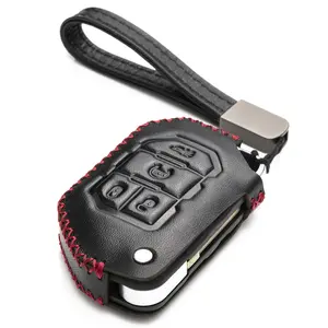 Vitodeco Genuine Leather Flip Key Fob Case Cover Protector Compatible for Jeep Wrangler, Gladiator (2018 - 2026 Models) - 4 Buttons