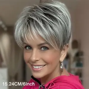 New Wholesale Arrivals Women'S Glueless Human Hair Wig - Natural Gray, 150% Density Brazilian Hair, No Glue Needed, Rose Net Cap for Secure Fit - Everyday, Party, Cosplay, Vacation - Low Maintenance & Easy to Style - Suitfor All Light Beige Tones & Ethnic