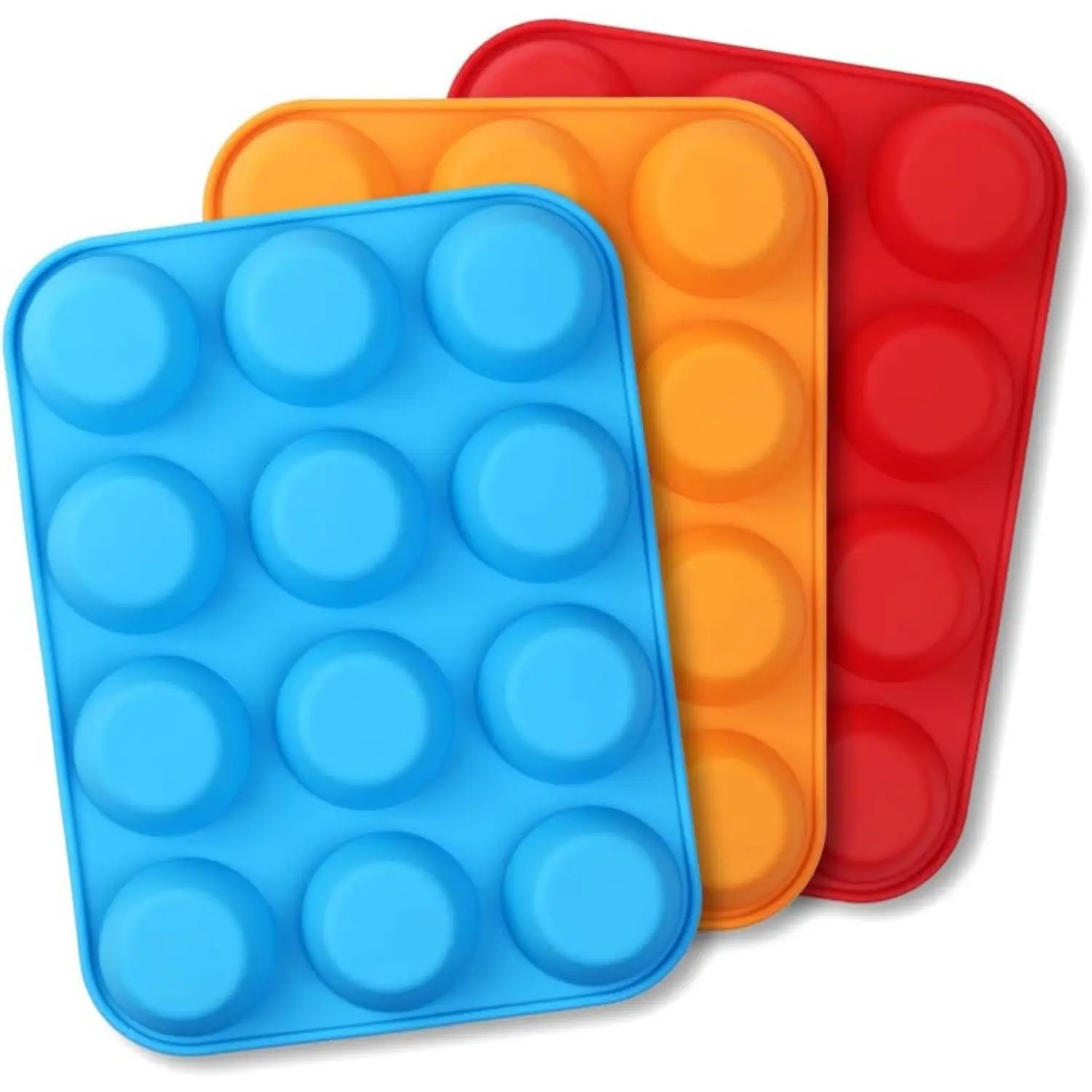 3PCS Non-Stick Silicone Muffin Pan 12 Cup Regular Muffin Baking Mold, 12 Cup Muffin Tin, BPA Free,Dishwasher Safe Red, Blue, Orange - Home Improvement. Bakeware Kitchenware Oven Cake