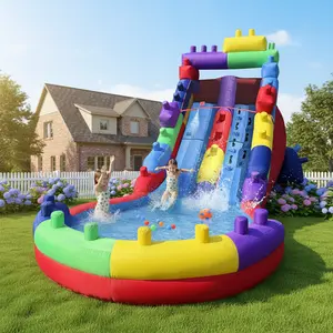 Inflatable Grade Water Slide for Kids and Adults with Big Splash Pool, Inflatable Water Slide Backyard with  Blower,  Spray Feature  Summer Outdoor Water Park Fun for Kids & Adults outdoorfun