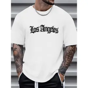 Stylish LOS ANGELES Letter Graphic Print Men's Creative Top, Casual Short Sleeve Crew Neck T-shirt, Men's Clothing For Summer Outdoor