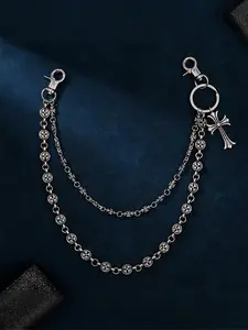 Double Layer Metal Jeans Chain, Round Bead Cross Waist Chain, Punk Style Cross Pants Chain Accessory, Fashionable Jewelry