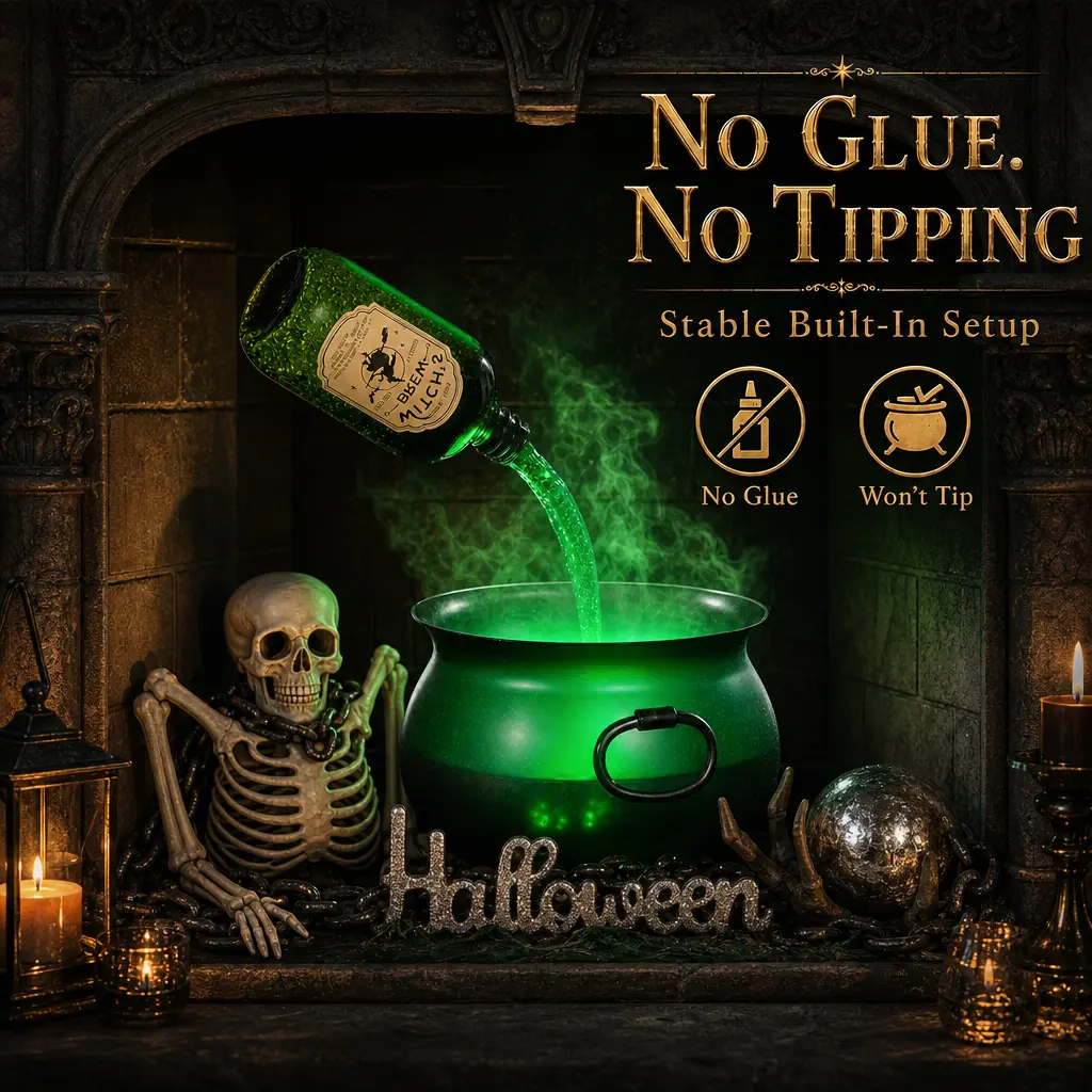 Halloween Witchcraft Themed Indoor Decor Prop Set - 14 in Witch's Cauldron, Magical Floating Potion Bottles, Fog Maker for Party Scene Decor