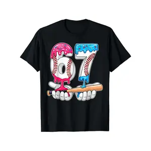 Boys' 6 & 7 Ice Cream Drip Gen Alpha Meme T-Shirt - Funny Baseball Player with Number 6/7 Applique, Round Neck Casual & Sportswear Suitable for, Year-Round Wear, Hand Washable for Clothing (3-13Y)