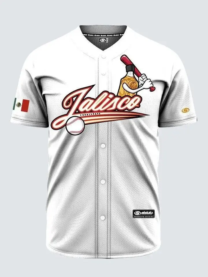 Jalisco Tequileros Jersey (WHITE) - Unisex Short Sleeve Fitted Breathable Jersey for Baseball & Softball Activities in White