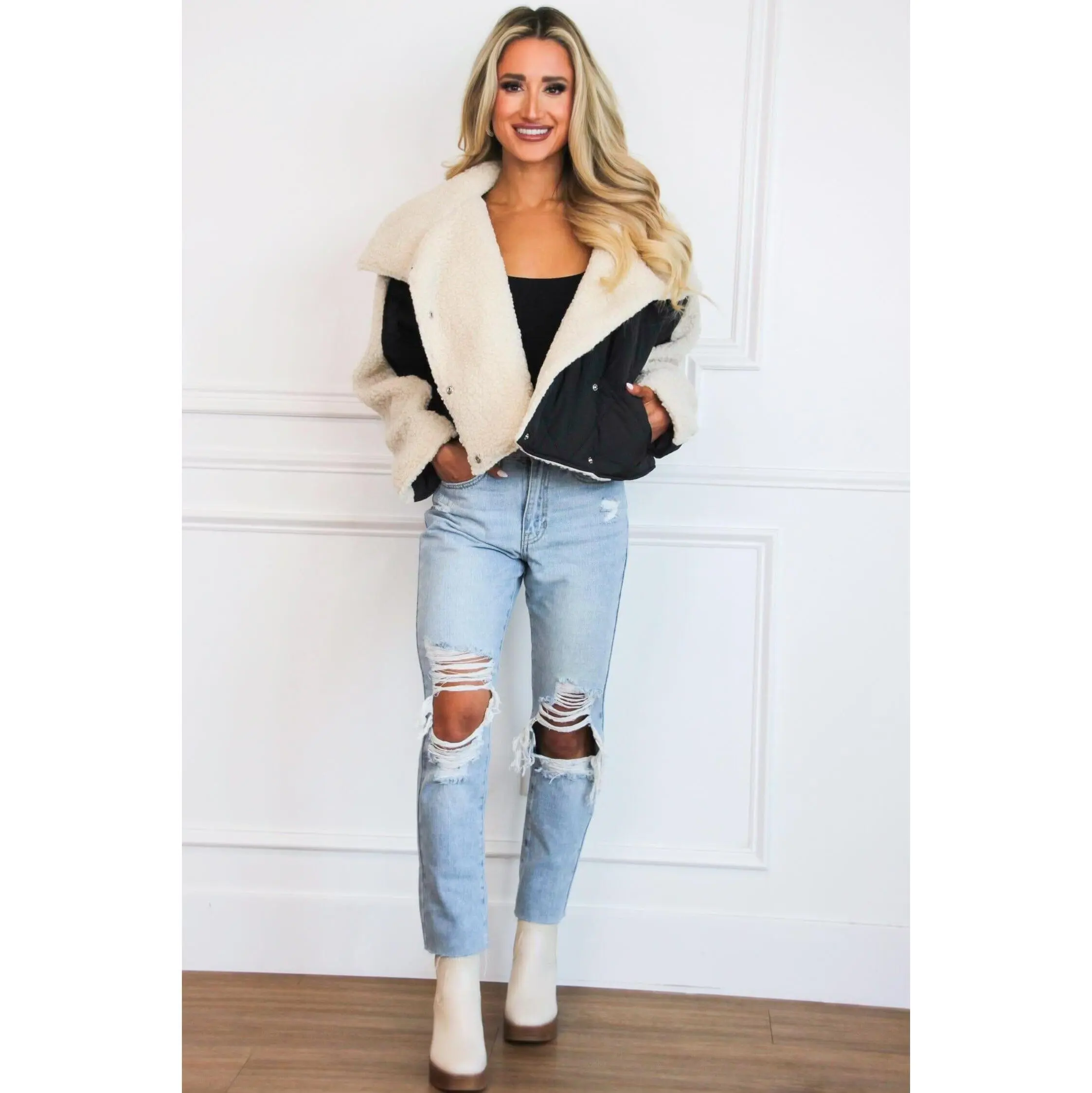 Samson Quilted Shearling Jacket: Black