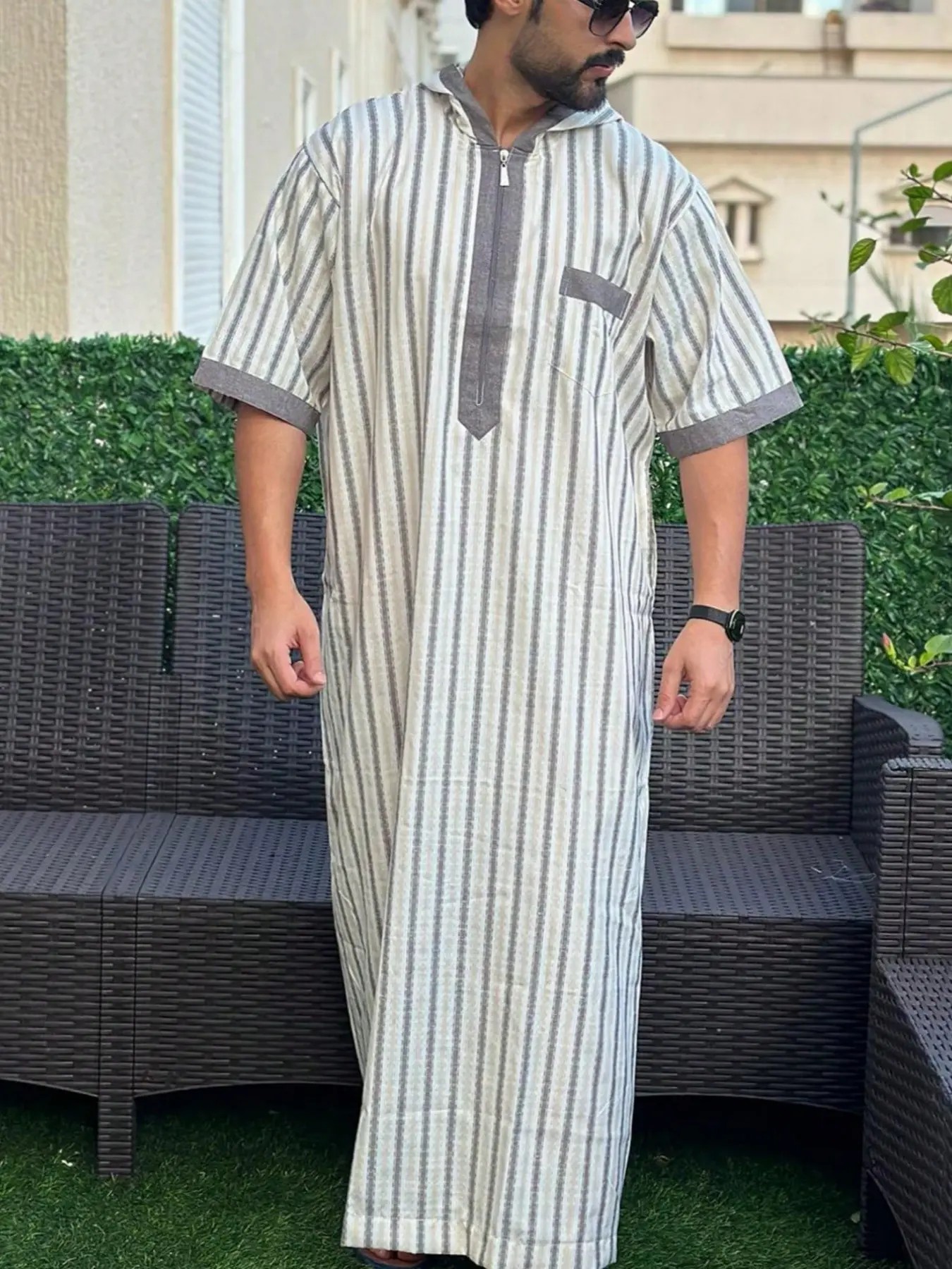 Men's Long Sleeve Shirt Casual Muslim Embroidered Robe, Traditional Arabic Robe Thobe, Islamic Thobe, Modest Muslim Thobe, Modesty Thobe, Comfortable and Stylish, Perfect for Daily Wear, High-Quality Fabric