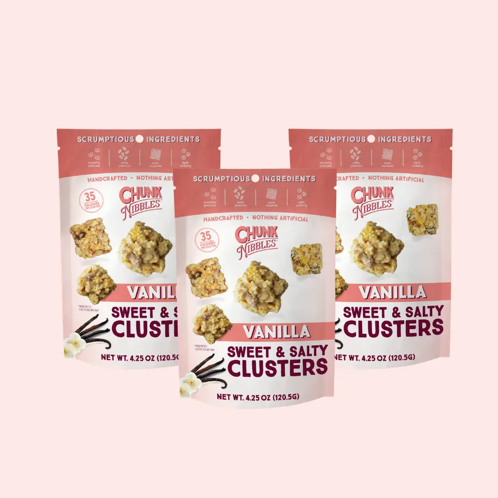 Chunk Nibbles Vanilla (Original) Snack Clusters | 3 Pack | 4.25oz Bags | Sweet & Salty Cluster Bites