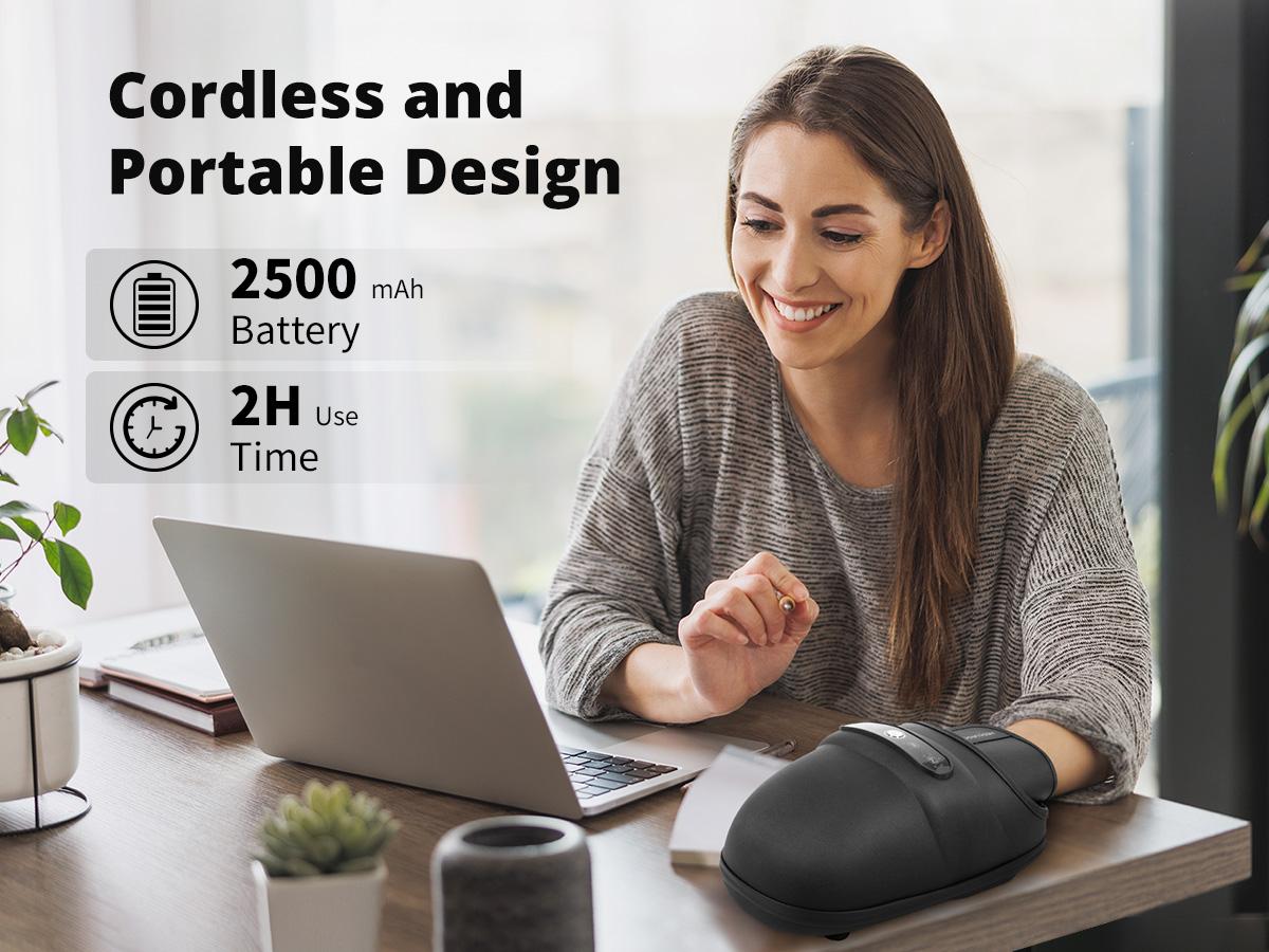 Medcursor Cordless Hand Massager, Hand Massager with Heat, Hand Warmer with Acupressure Beads, 6 Massage Modes, 2 Heat Levels, 3 Timers