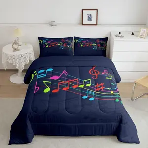 Feelyou 3D Music Note Pattern Queen Size Bedding Set - Luxury Rainbow Designer Comforter, Music Instruments Duvet, Bedroom Home Decor Quilt