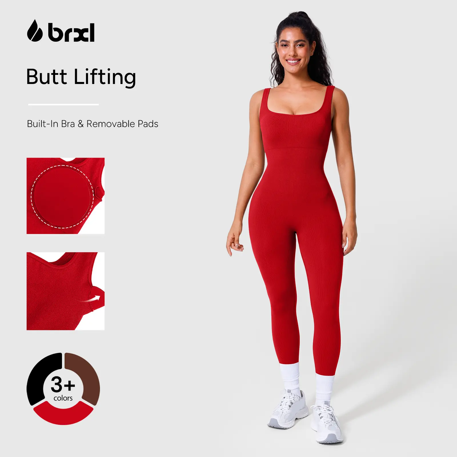 BRXL Women's Square Neck Ribbed Sleeveless Seamless Built-in Bra Solid Color Jumpsuit, Stretchable Stylish Activewear, Sportswear Jumpsuits with Tummy Control for Fitness Yoga, Casual Wear,summerwins