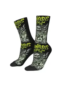 Unisex Stoner Metal Skeleton Socks, Neon Green Smoke Skull Print, Heavy Rock Band Novelty Gift