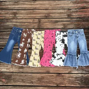 Western Cowgirls Baby Girls Rodeo Bell Bottom Denim Jeans for Kids
