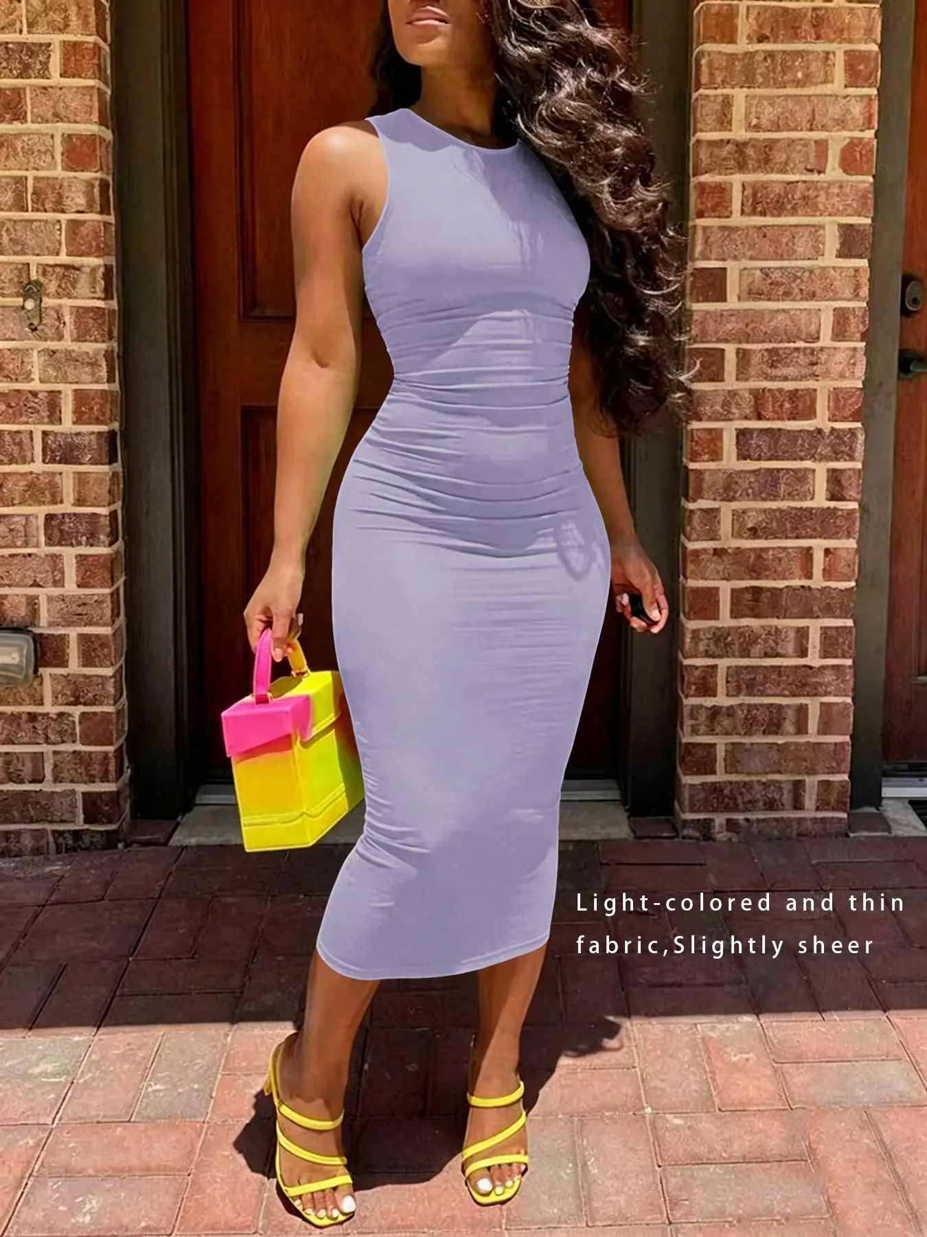 casual midi dress bodycon The Summer Edit Ruched Front Cutout Bodycon Midi Dress with side slit