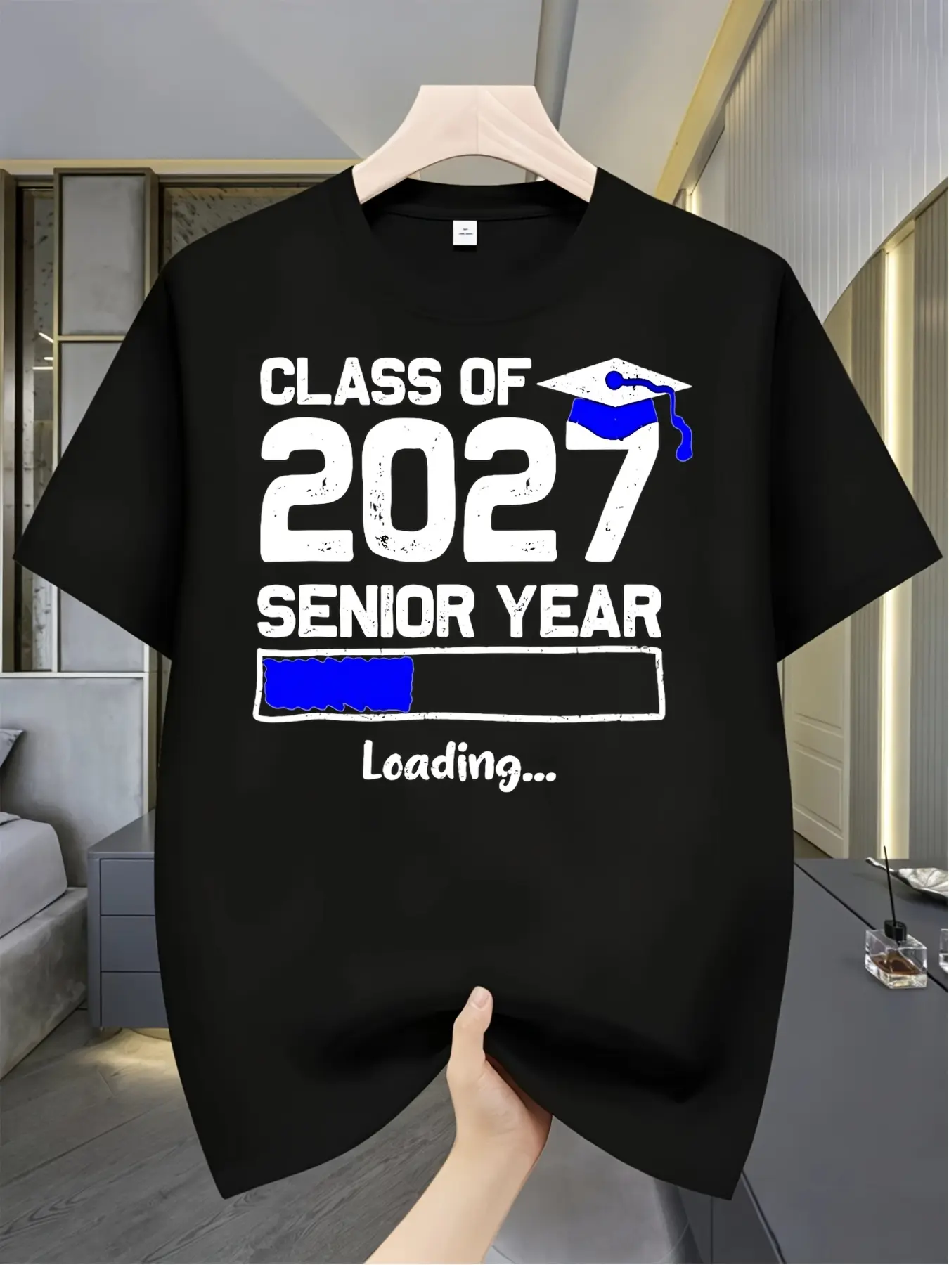 Class Of 2027 Senior Year Loading T-Shirt - Funny unisex soft cotton short sleeve t shirt, vintage graphic casual tee for men women teens, perfect birthday holiday gift for camping travel gym daily street  wear