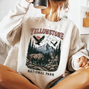 Retro Yellowstone National Park Sweatshirt, Vintage 90s Bison Eagle Wildlife Crewneck, Nostalgia Western Classic Gift