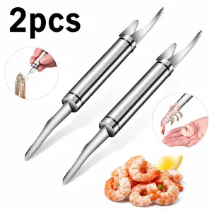 5 In 1 Multifunctional Shrimp Line Fish Maw Knife, Stainless Steel Shrimp Deveining Tool Fish Scale Remover, Portable Shrimp Deveiner Tool and Peeler, Oyster Shucking Knife for Kitchen(2pcs)