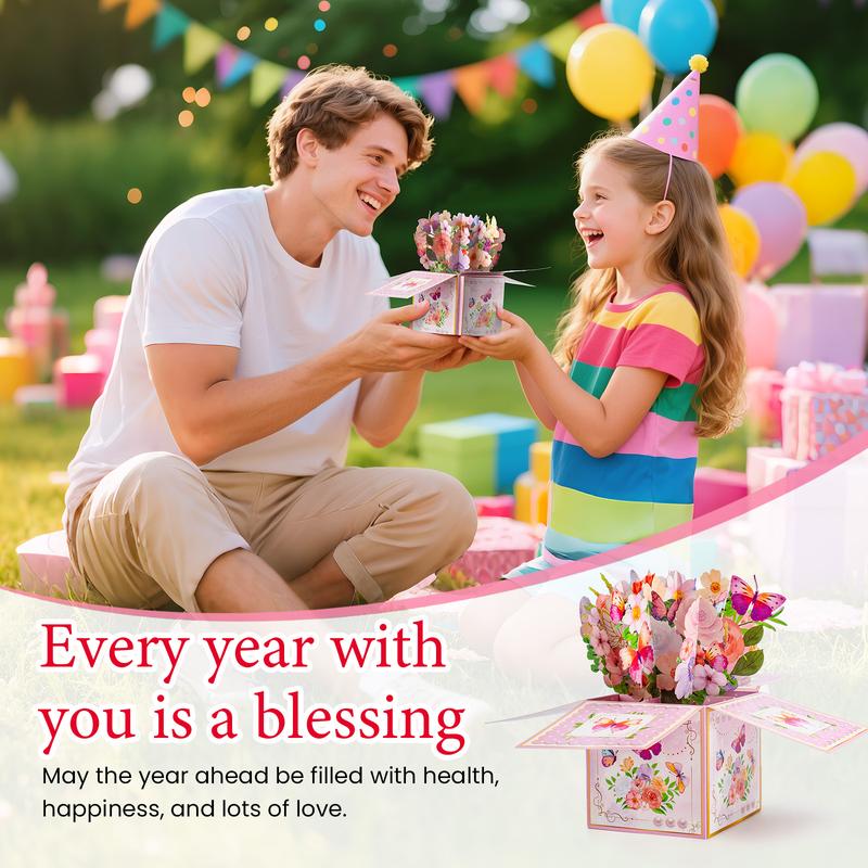 【Valentine's Gift】Musical Flower Card  /3D Pop-Up Butterfly Flower Bouquet Greeting Card for Women - Singing Birthday/anniversaryPop Up Card with Dancing Lights Music 3D Happy Birthday Gifts for Women, Wife, Mom, Grandmother Pastel Color