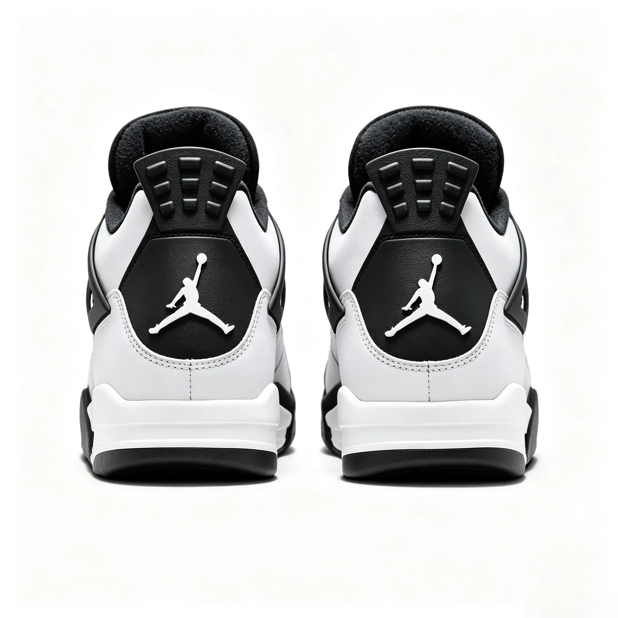 Black White White Thunder Mid-Top Basketball Shoes, Leather and Mesh Upper with White Plastic Wings, White Midsole with Visible Heel Air Unit and Black Rubber Outsole, Casual Streetwear Athletic Footwear