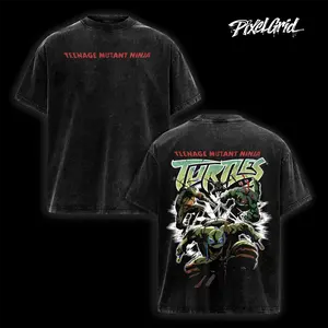 TMNT Turtles Squad Merch Graphic Tees, Retro 90s Cartoon Vintage Washed, Oversized Heavyweight Cotton T-Shirt, Ninja Turtles Streetwear, Leonardo Raphael Donatello Michelangelo
