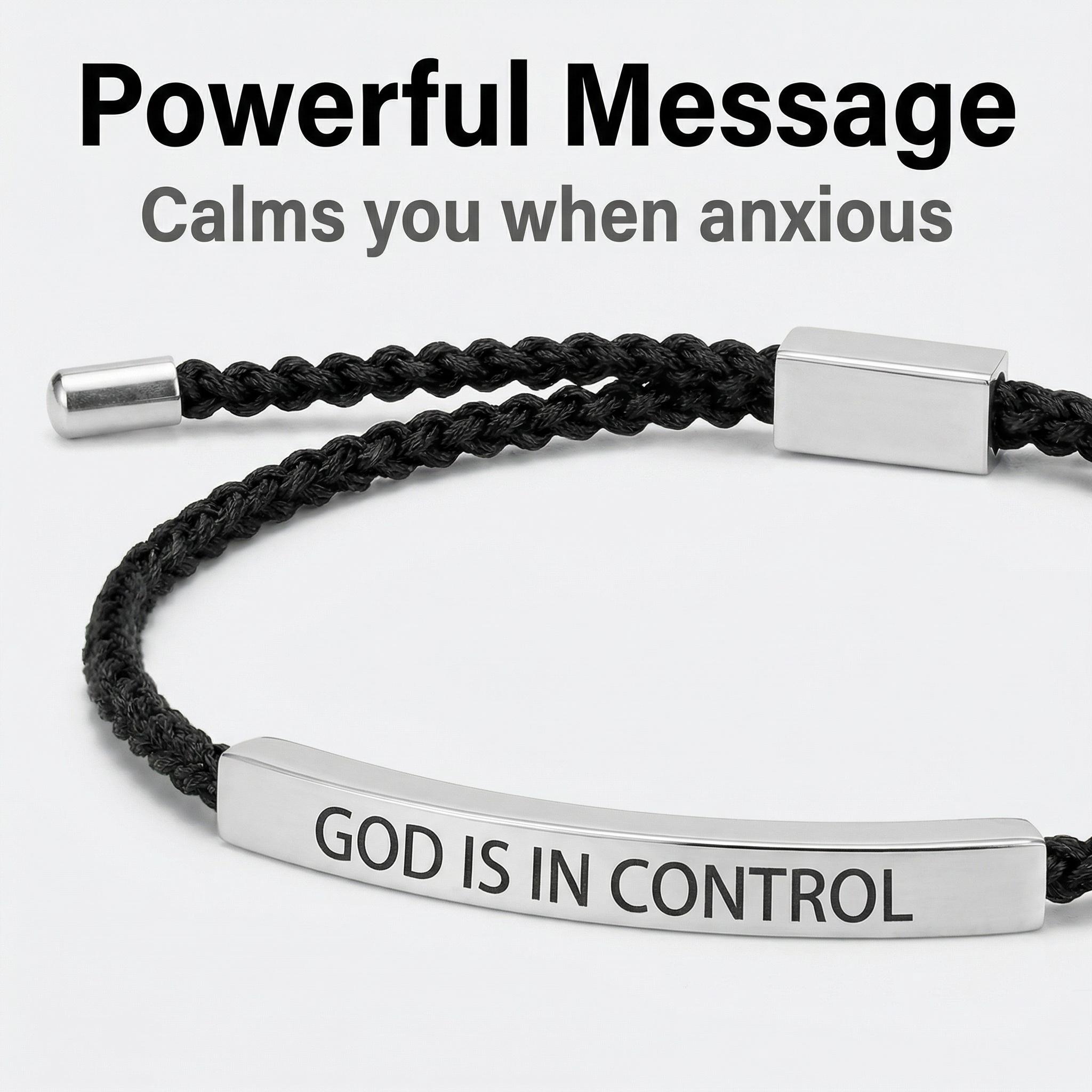 Inspire Bracelet "GOD IS IN CONTROL"-Premium Artistic Engraving ,Stainless Steel ,Adjustable Up to 10 in,Meaningful ＆Visually Appealing Jewelry ,Perfect Mother's Day Gift