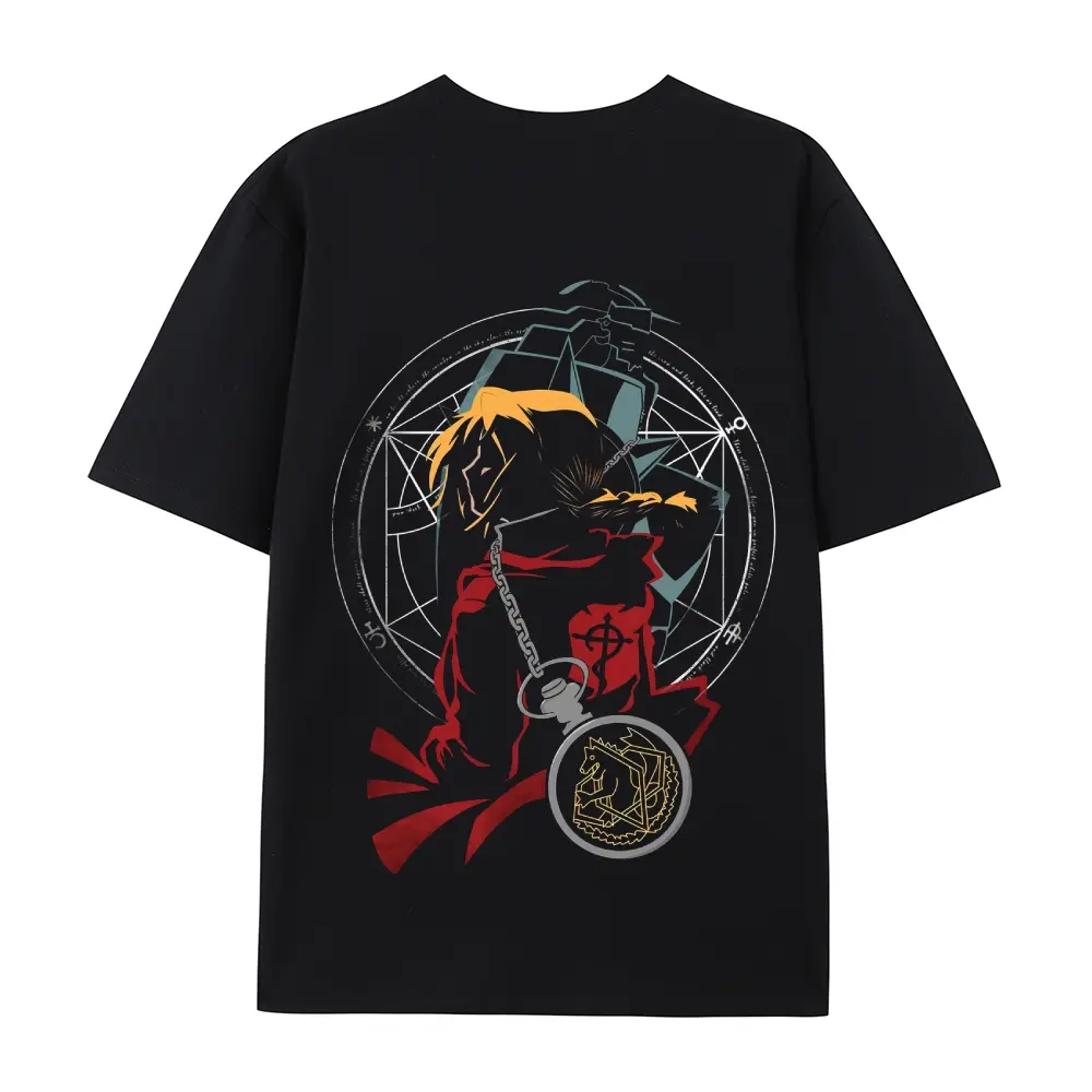 Fullmetal Alchemist Edward Elric Blood Seal of Flamel Anime Oversized Casual Men's Letter Pattern Printed T-Shirt