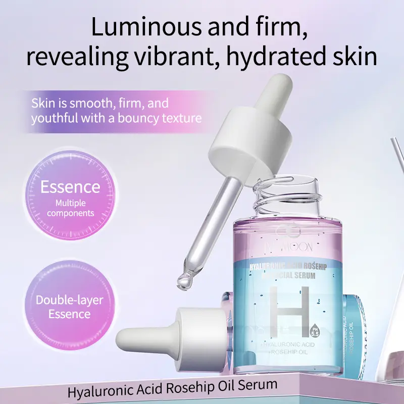 LYDIMOON Hyaluronic Acid Rosehip Oil Facial Serum | Anti‑Aging Hydrating Serum with Peptides & Plant Extracts | Boost Glow, Plump Fine Lines For Dull Dry Sensitive Skin  anti-aging