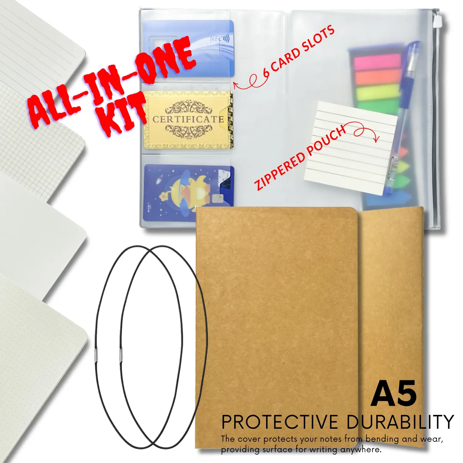 Premium A5 Refillable Hardcover Notebook Kit, Stationery Supplies, Professional Journal Set with Dotted, Lined, Grid Inserts, All-in-One Stationery Planner for Business, Travel & Students, Perfect Gifting Idea for Journaling Enthusiasts