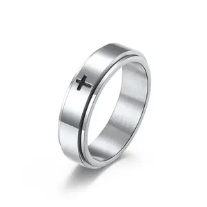 Stainless Steel Fidget Rings for Men Women Black Cool Chain Band Spinner Rings