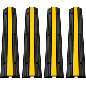 VEVOR 4 Pack of 1-Channel Rubber Cable Protector Ramps Heavy Duty 22046Lbs Load Capacity Cable Wire Cord Cover Ramp Speed Bump Driveway Hose Cable Ramp Protective Cover