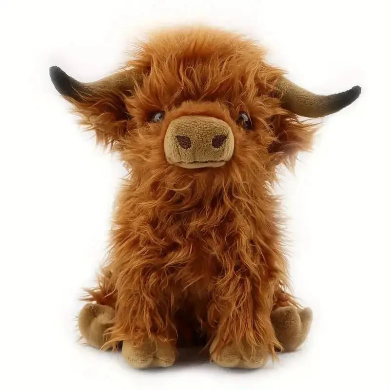 30cm Highland Cow Simulation Cream Soft Plush Doll, Unisex Stuffed Animal Toy, Nature-Themed Kids' Gift