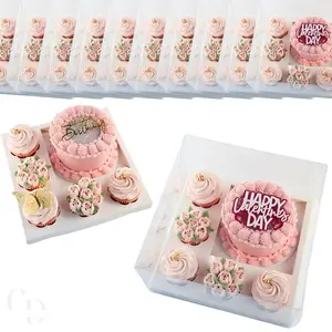 Chaney Depot LLC Cake and Cupcake Bento Box with 5 cupcakes and 6x6in square, Clear Box- 10 Pack