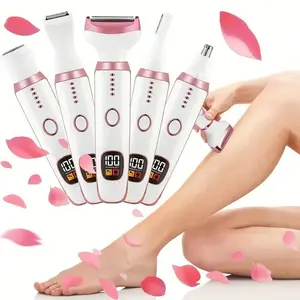 Women's 5-in-1 Rechargeable Electric Shaver, Waterproof Razor with Detachable Antibacterial Head for Bikini, Legs & Underarms, Wireless Safe Hair Removal Device, Christmas Gift