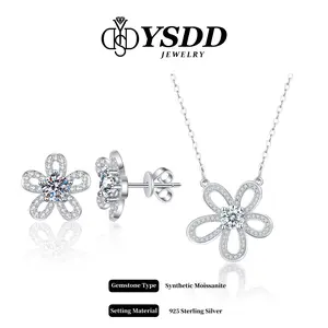【7.4 TAKE ME HOME】Adorable Daisy Necklace and Earring vvs Synthetic Moissanite Necklace and Earrings  in 925 Sterling Silver