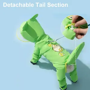 Dog Raincoats Clothing and Shoes Set, Full-Coverage Reflective Dog Jacket with Backbag, Dog Clothing with Boots Set for Small Medium Dogs Frog Gree