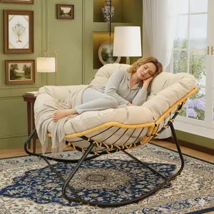 Outdoor Rocking Chair, Patio Egg Rocking Chair, Indoor Papasan Chair, Rattan Wicker Lounge Chair, Modern Royal Chair for Bedroom, Living Room, Porch, Garden,Lawn-Beige ergonomic chair gaming chair vanity chair