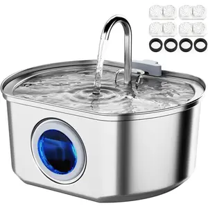 Cat water fountain, Cat Water Dispenser Stainless Steel Material Cat Water Dispenser for Drinking - Pet Water Dispenser Interior - Automatic Dog Water Dispenser Bowl - Pet Feeding and Drinking Supplies - Water Level Window drinkingfountain