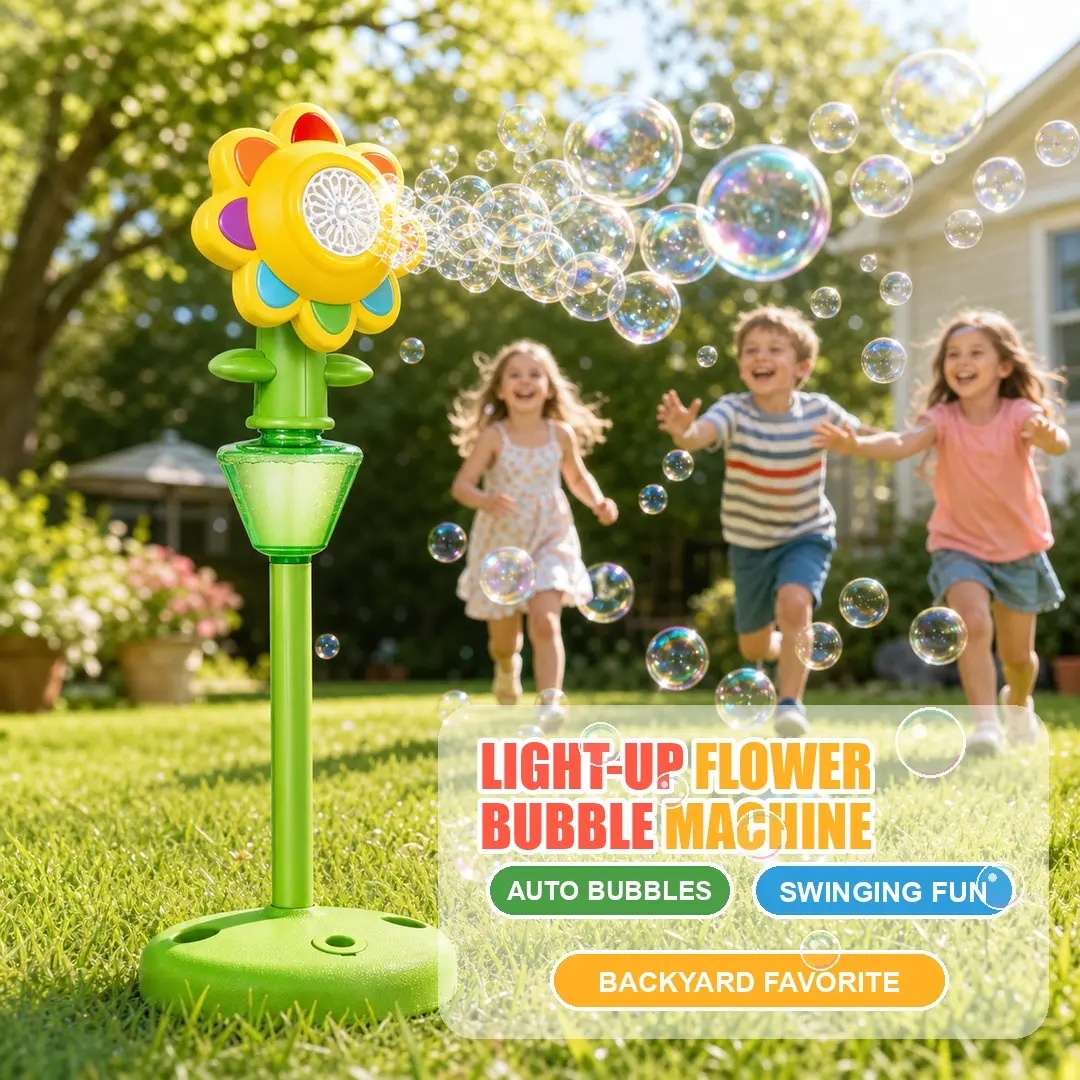 Automatic Flower Bubble Machine for Kid,Rechargeable Sun Flower Bubble Maker with Lights for Parties, Adjustment Height Bubble Machine for Toddlers,Idea for Outdoor Wedding Birthday Gift