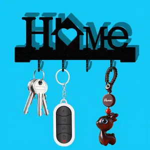 Home Love Shape Keychain Wall Mount Design Organizer Rack with Hooks, Wall Mounted Hook, Includes Transparent Nano Dual-Sided Tape, No Drilling Required, Living Room Decor
