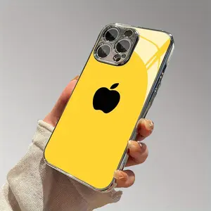 A phone case with a yellow background Apple pattern, Suitable for iPhone 11, 12, 13, 14, 15, 16, 17 PIUS, Pro, and Promax