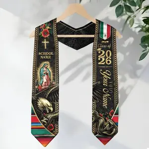 Custom Name School Stole, Class of 2026 Mexico Graduation Stole, Catholic Faith Virgin Mary Design