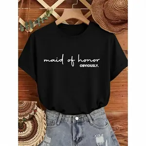 Womens Cotton Crewneck Graphic Tee Maid Of Honor Obviously Bachelorette Party Bridal Shower Wedding Weekend Matching Bridesmaid Gift Shirt