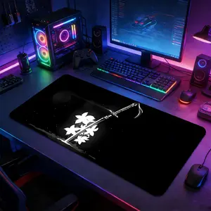 Neon Sakura Katana Large Extended Gaming Mouse Pad, Non-Slip Rubber Base Stitched Lock Edge Desk Mat, Bold Dark Japanese Aesthetic Design Desk Pad, Durable Computer Accessory for Home Office & Gaming Setup, Perfect Gift for Gamers & Anime Fans