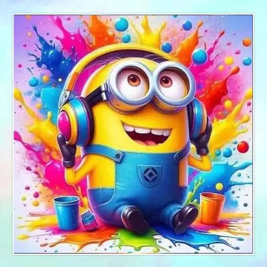 5D DIY Full Drill Round Diamond Painting - Diamond Art Painting Kit Crafts Minion Headphones Mosaic, Canvas - DIY Decorative Painting, Home Wall Decor, Suitable for Halloween and Christmas, Birthday and Anniversary Gifts
