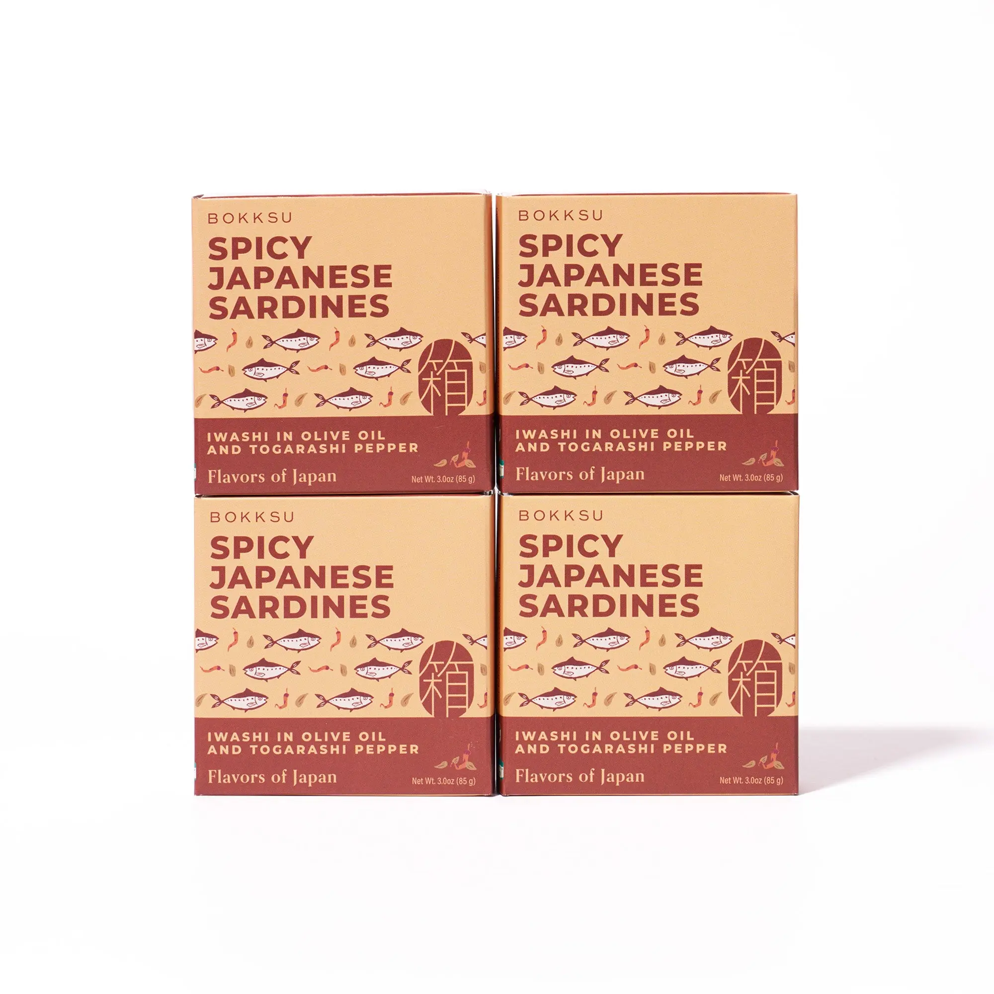 Bokksu Spicy Japanese Sardines - 4-Pack Certified Organic Low-Fat Tinned Fish, Ambient Canned Pantry Food with Rice Pairing Compatibility