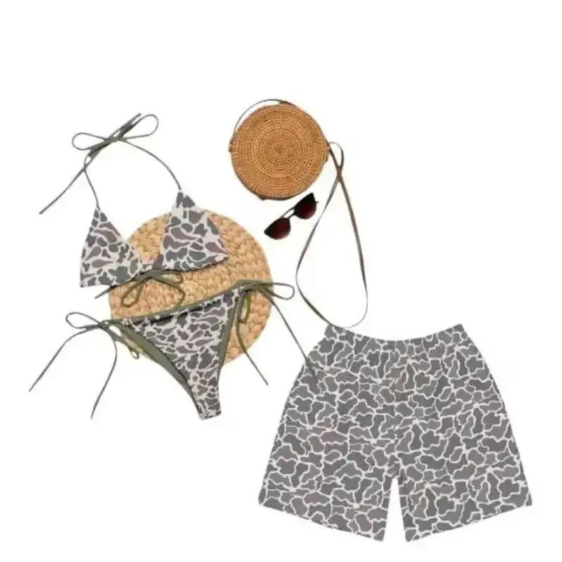 Matching Duck Camo Couple Camouflage Swimwear Set – Men’s Swim Shorts and Women’s Tie Side Bikini