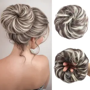 VOSILK Messy Bun Hair Piece Wavy Synthetic Chignon Scrunchies for Instant Volume Elastic Bun Ponytail Hair Extensions Thick Hairpieces for Women Medium