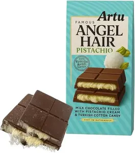 Dubai Chocolate Artu Angel Hair Chocolate Bar 165g – Pistachio Cream Filled Turkish Cotton Candy Chocolate (White Chocolate, Raspberry & Milk Chocolate)