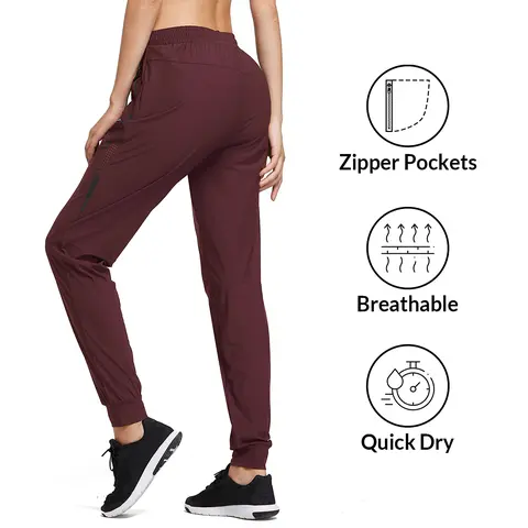 Baleaf Women's Quick Dry Athletic Joggers with Adjustable String, Ankle Cuff, Zipper Pockets for Running, Hiking, Adjustable String Women's Sports Joggers, Ankle Cuff Women's Sports Joggers